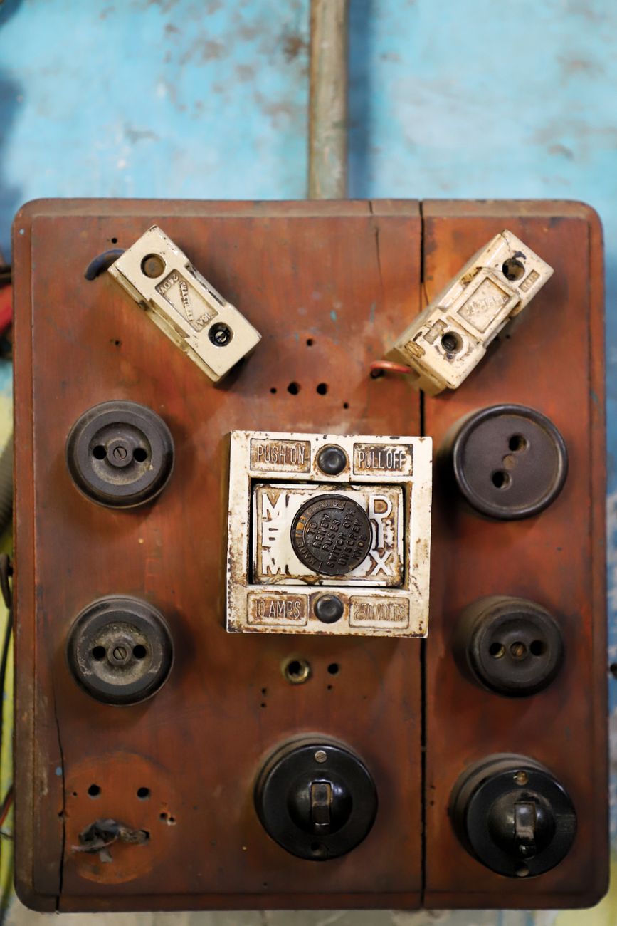 A close up of a breaker panel needing replacement
